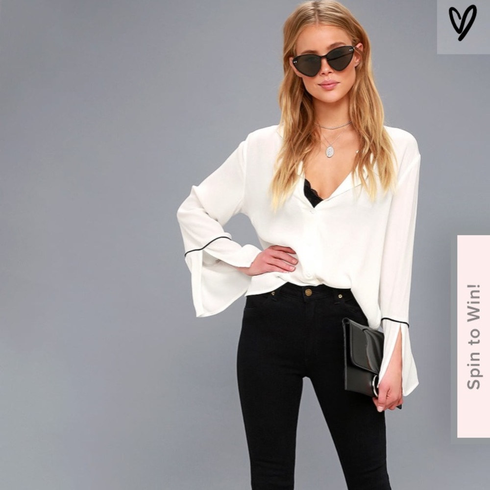 SOLD Lulu’s sheer white button up top NWT